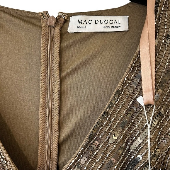 MAC DUGGAL 5528 Long Sleeve Tea Length Midi Dress Sz 2 Dark Taupe NWT $398 ✨ - Picture 13 of 14